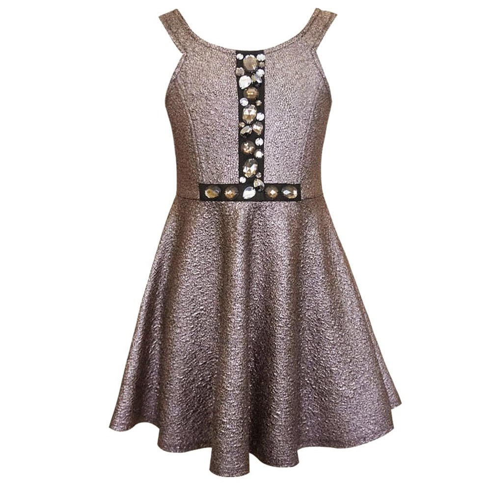 Hannah Banana Bronze Cracked Faux Leather Fit and Flare Dress